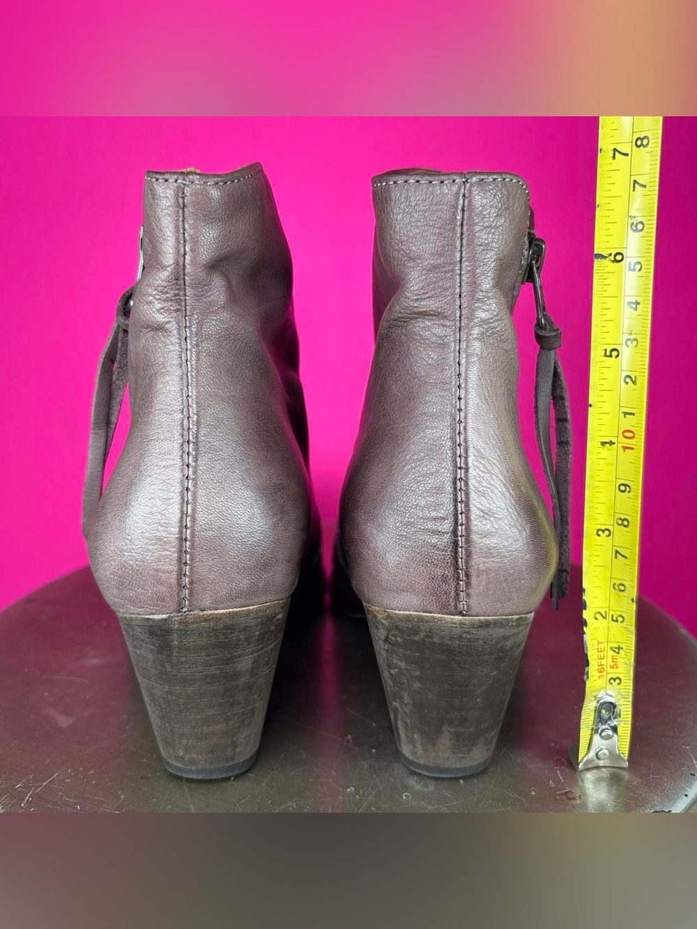 Anthropologie Chio Purplish Brown Leather Side Zip Heeled Ankle Boot EU 36 US 6 - Picture 5 of 8